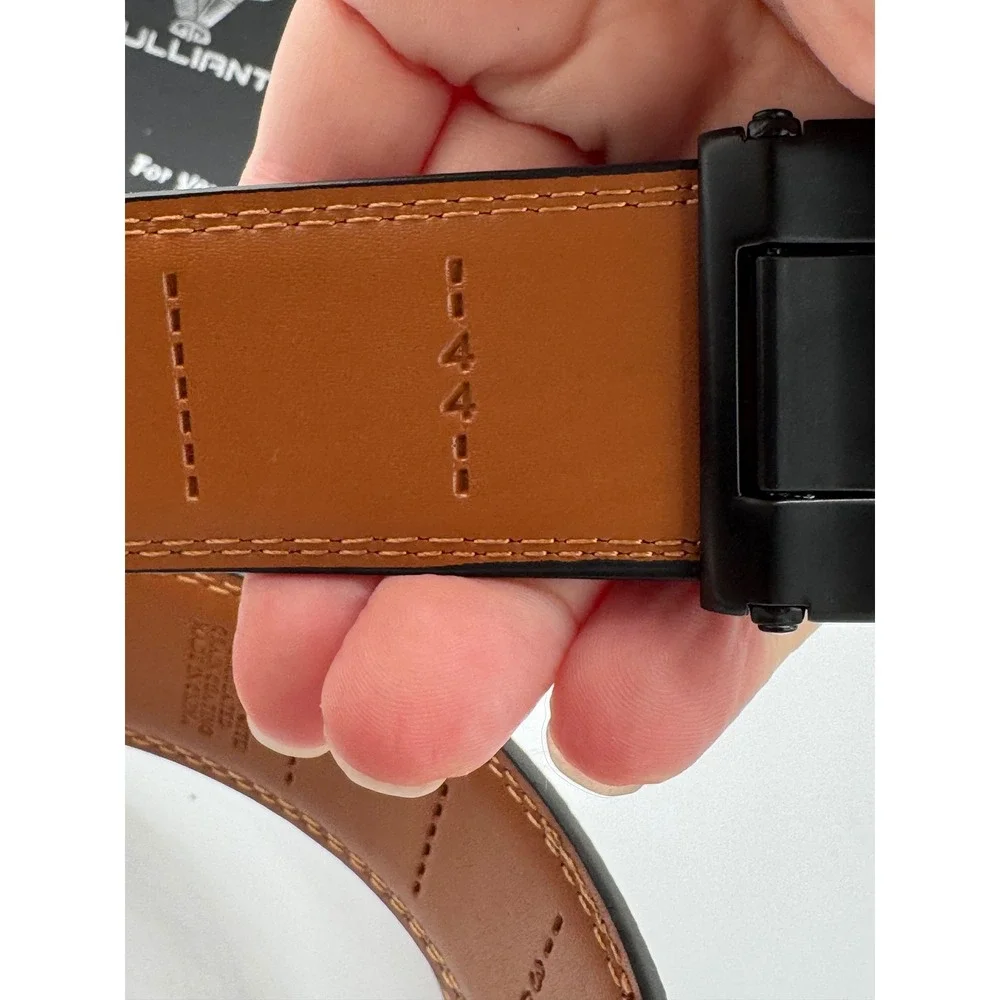 BULLIANT Mens Ratchet Belt Black Leather Adjustable Automatic Slide Buckle New